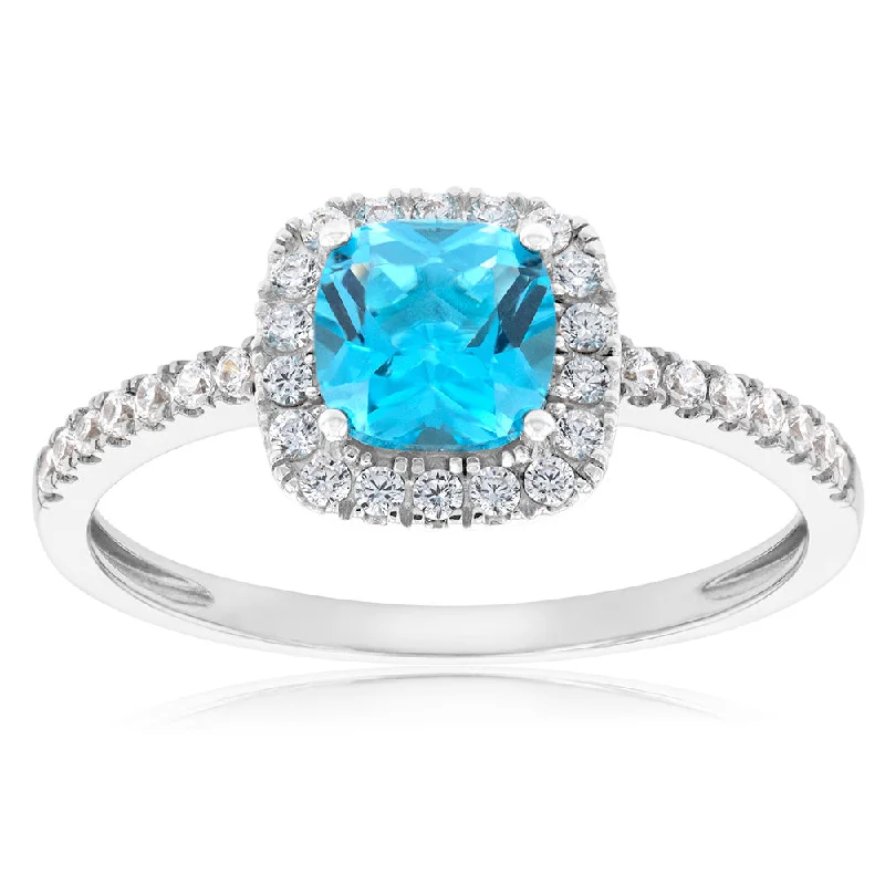 Dual metal rings-Sterling Silver Rhodium Plated Paraiba Green Blue And Cubic Zirconia Ring