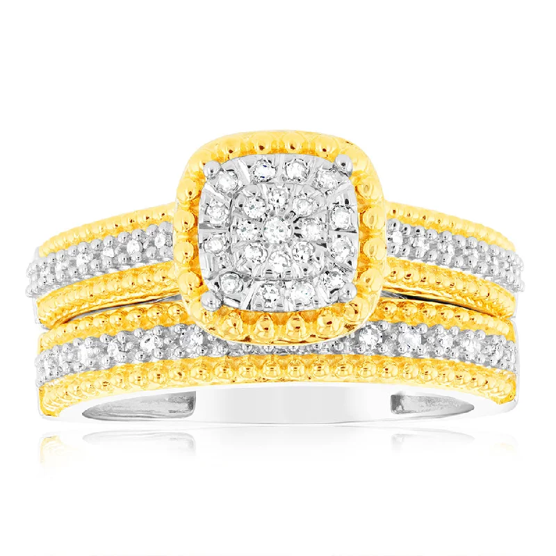 Bear motif rings-Gold Plated Sterling Silver1/4 Carat Diamond 2 Ring Bridal Set