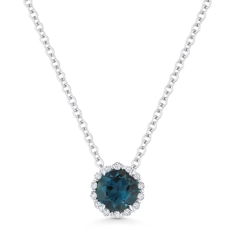 Swirl pattern necklaces-0.66Ct London Blue Topaz 16"pendant Necklace In 14K White Gold