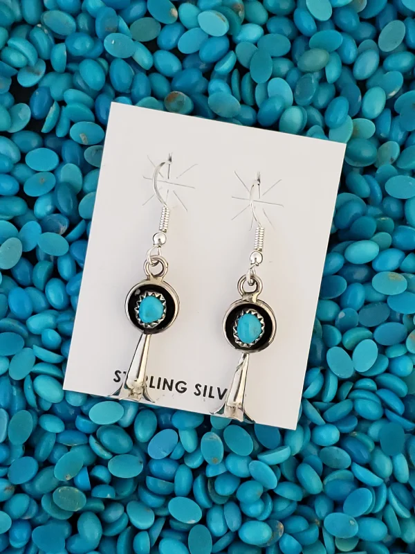 Daisy motif earrings-Sterling Silver Turquoise Stone Blossom Dangle Earrings