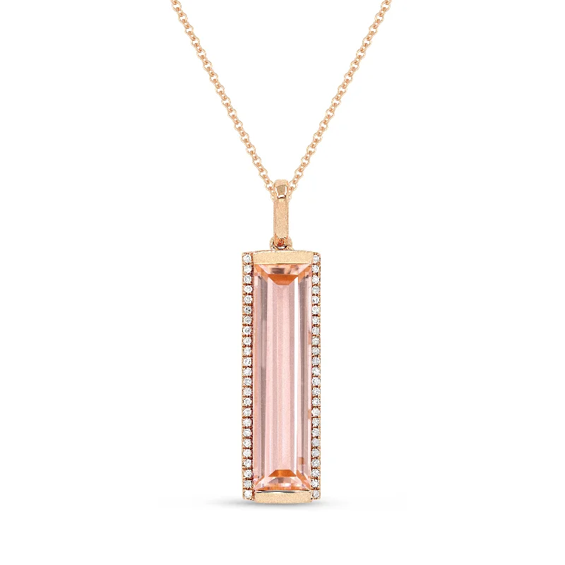 Broad link necklaces-4.31Ct Morganite 16"pendant Necklace In 14K Rose Gold