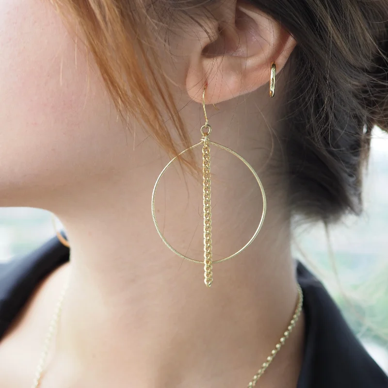 Thin triangle earrings-INDIA HOOP CHAIN EARRINGS