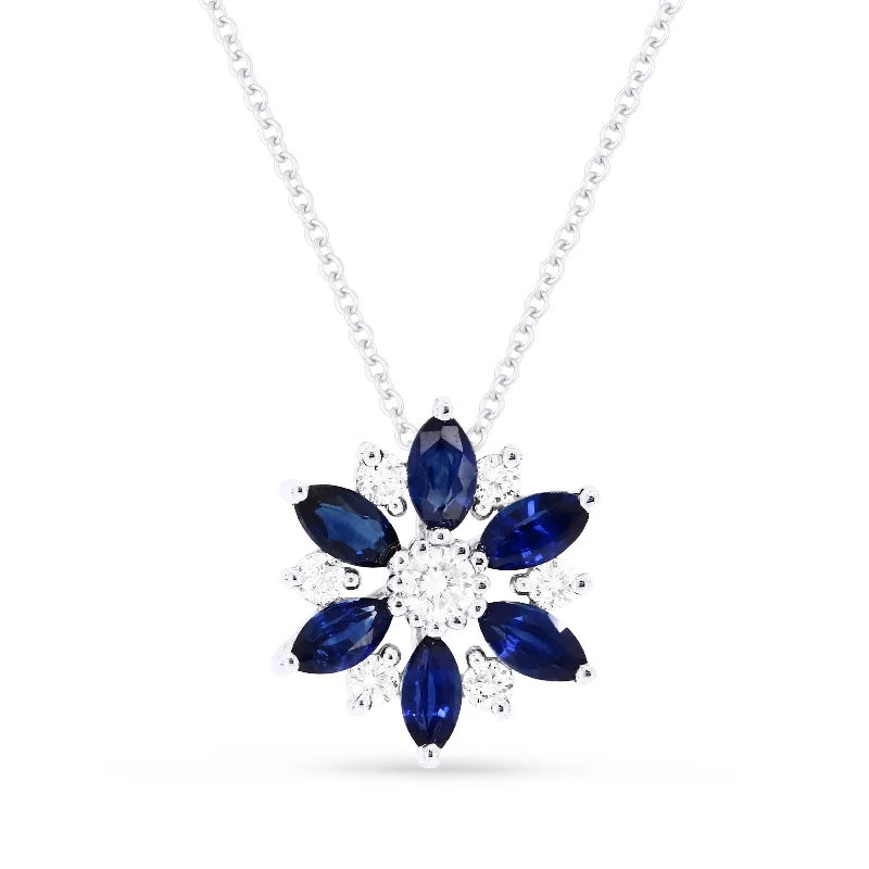 Gatsby necklaces-0.64Ct Sapphire 16"pendant Necklace In 14K White Gold