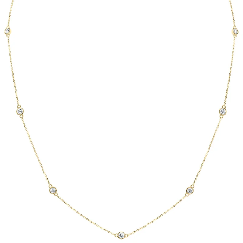 Cord fringe necklaces-1 Carat Tw Bezel Set Diamond Station Necklace In 14K Yellow Gold