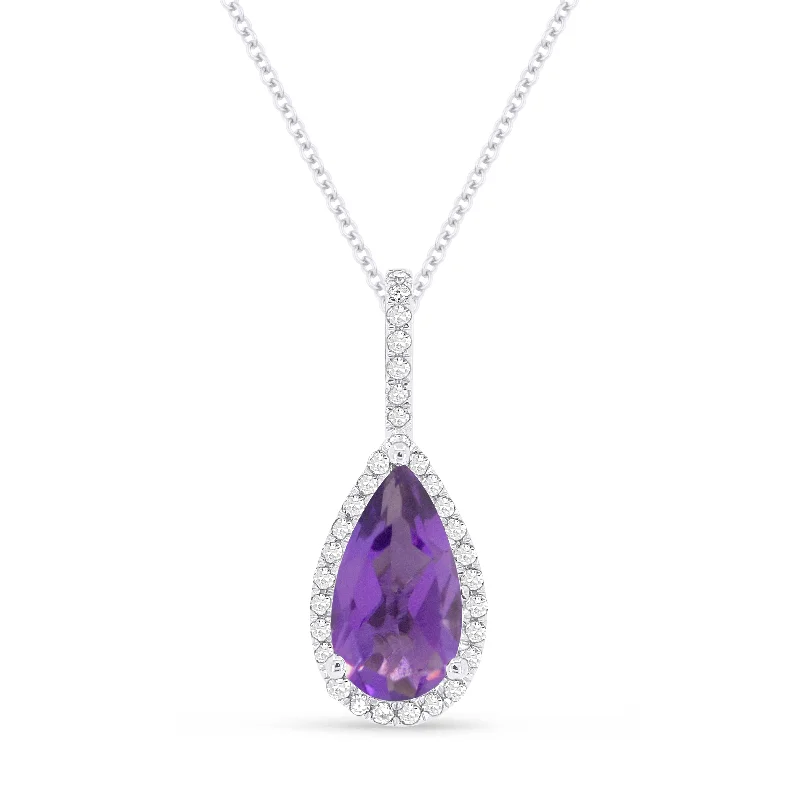 Timeless locket necklaces-1.04Ct Amethyst 16"pendant Necklace In 14K White Gold