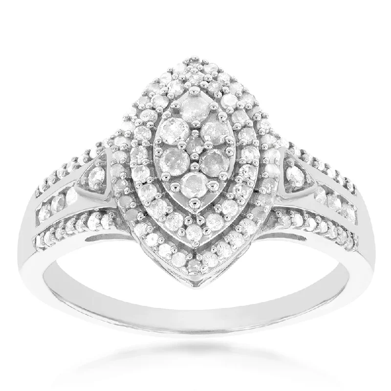 Bead row rings-Sterling Silver 1/2 Carat Marquise Shaped Diamond Dress Ring