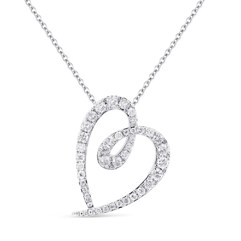 Bead-twisted necklaces-0.36Ct Diamond 16"pendant Necklace In 14K White Gold