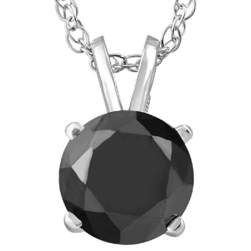 Smooth disc necklaces-2 Ct Black Diamond Solitaire Pendant in 14k White or Yellow Gold 18" Necklace