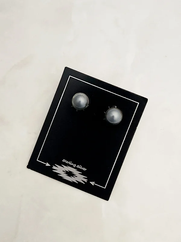 Bead strand earrings-Sterling Silver Oxidized Navajo Pearl 8mm Stud Earrings