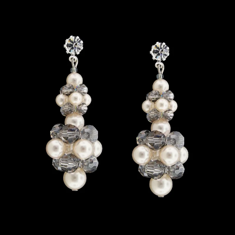 Ten-tier earrings-Silver & White Cluster Earrings