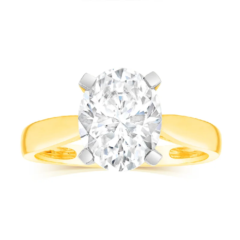 Soft open rings-9ct Yellow Gold 2.00ct Diamond Equivalent 11X9MM Zirconia Solitaire Ring