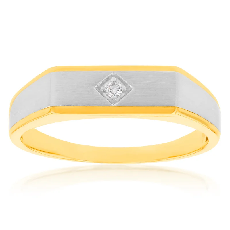 Thin accent rings-9ct Yellow and White Gold Diamond Gents Ring