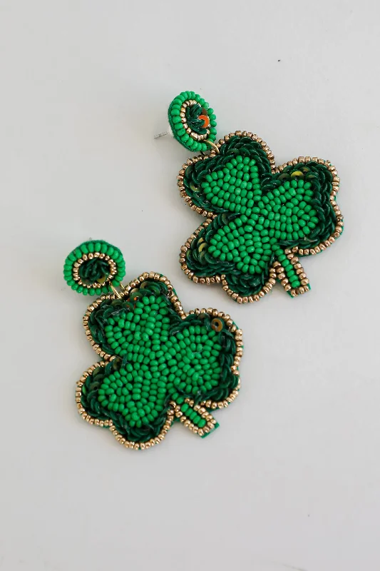 Rover feather earrings-Erin Green Beaded Four Leaf Clover Earrings