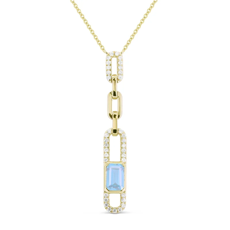 High bar necklaces-0.67Ct Blue Topaz Necklace In 14K Yellow Gold