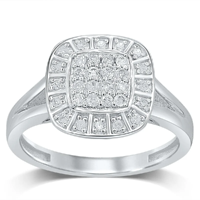 Dual metal rings-Silver 1/4 Carat Cluster Dress Ring with 32 Brilliant Diamonds