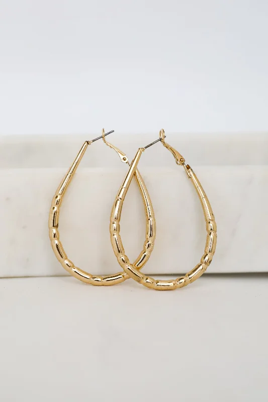 Clean cross earrings-Brielle Gold Textured Teardrop Hoop Earrings