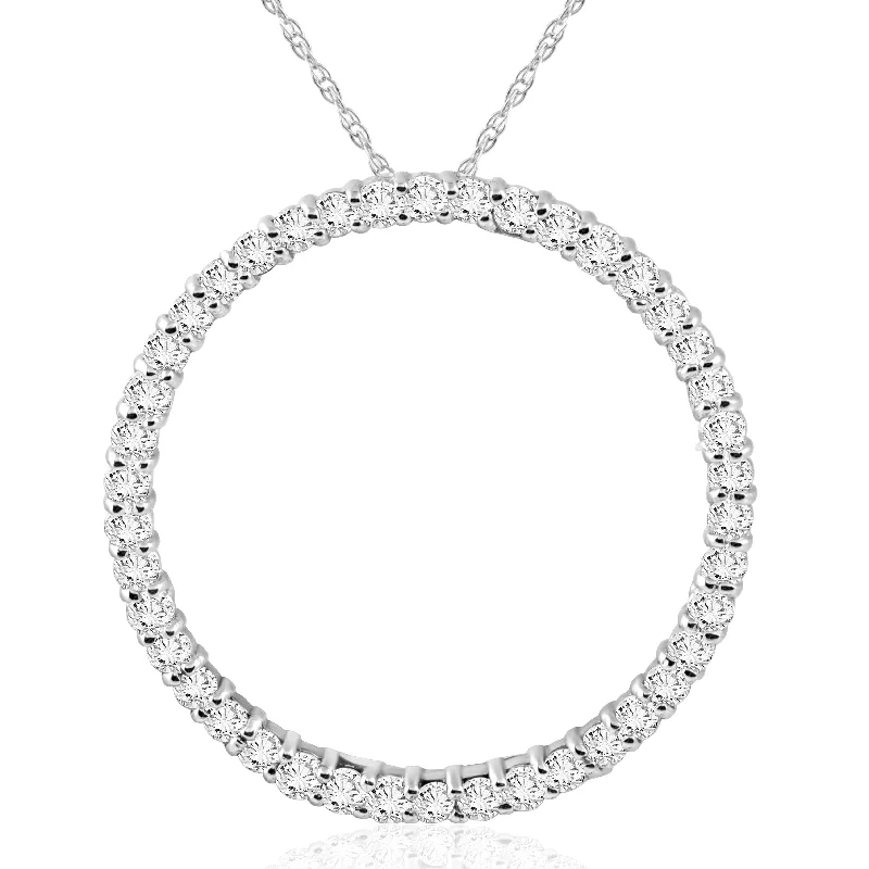 Retro photo necklaces-3/4ct Circle Diamond Pendant 14K White Gold Lab Grown