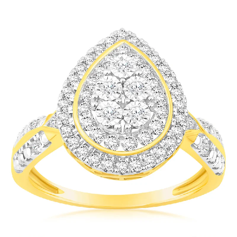 Worn flair rings-Luminesce Lab Grown 9ct Yellow Gold Pear Shaped Ring in 56 Brilliant Cut Diamonds