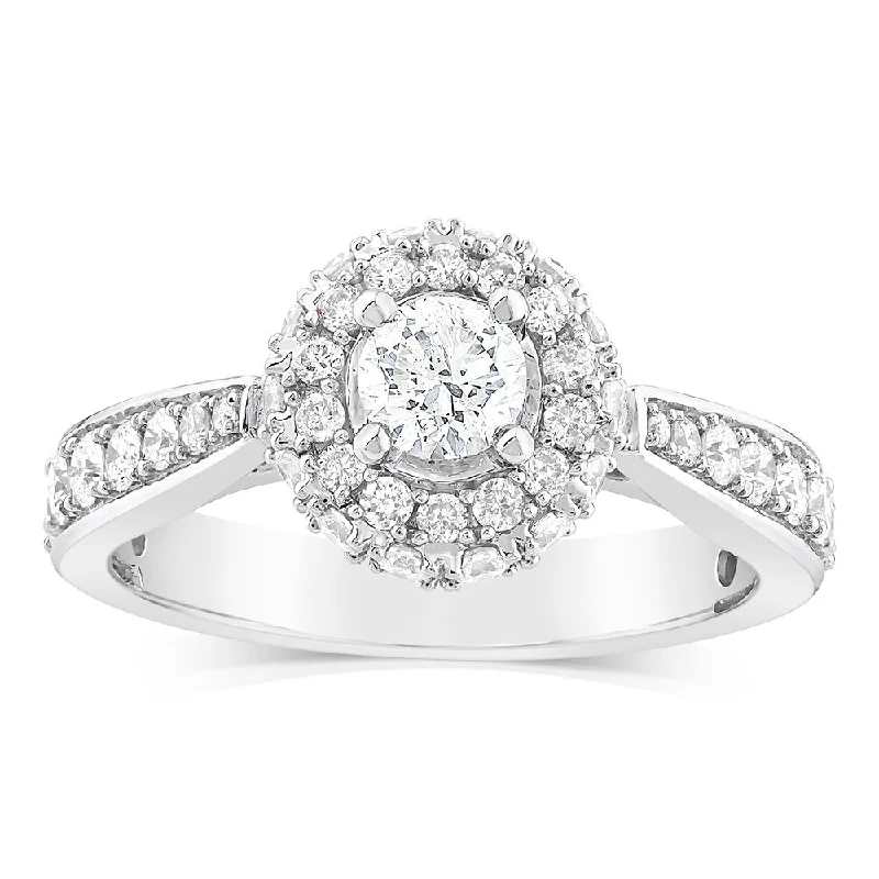 Multi-stone rings-9ct White Gold Fancy Brilliant Round Shaped Ring in 1 Carat Natural Diamonds