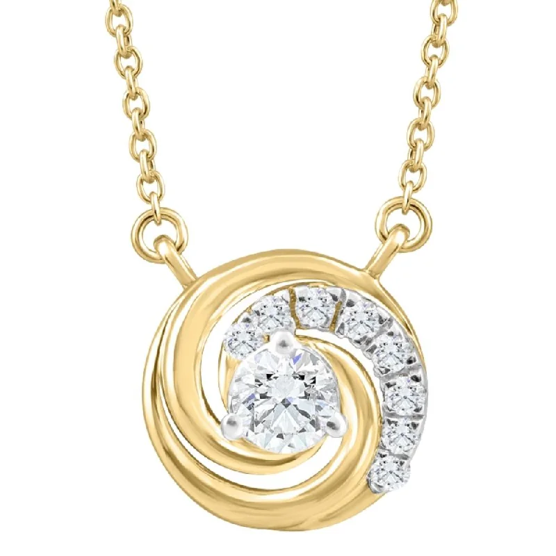 Stamped initial necklaces-1/4Ct TW Round Diamond Circle Halo Pendant Yellow Gold Lab Grown Necklace