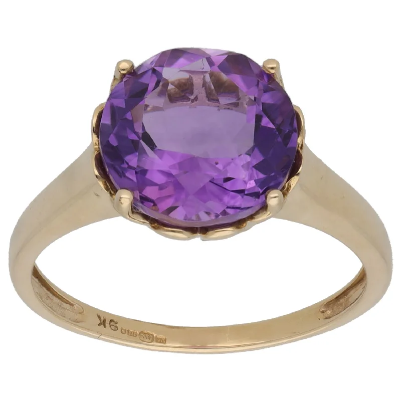 Quirky rings-9ct Gold Amethyst Single Stone Ring Size O