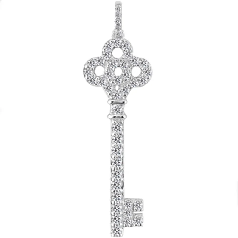 Fine thread necklaces-3/4ct Diamond Key Pendant Necklace 14K White Gold New