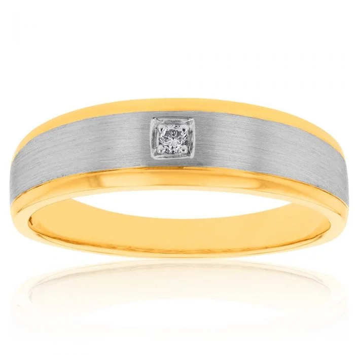 Thin accent rings-9ct Yellow and White Gold Diamond Gents Ring