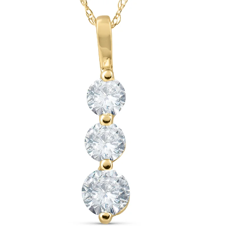 Flat knot necklaces-1ct Three Stone Past Present Future Diamond Pendant 14k yellow gold