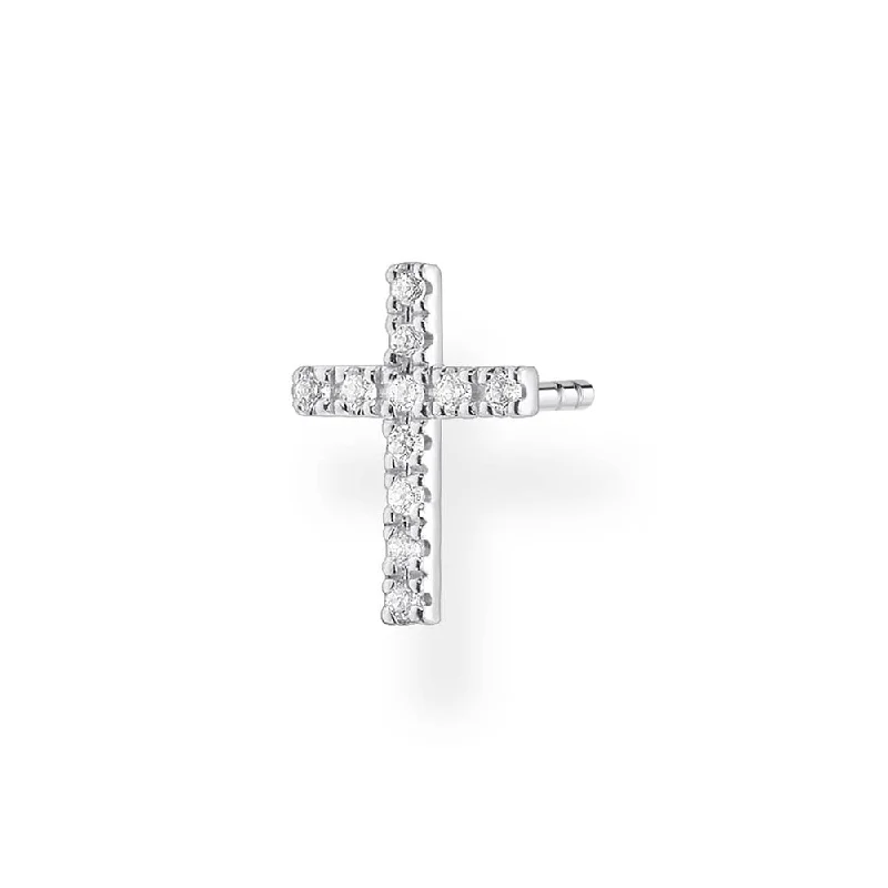 Amethyst stone rings-Sterling Silver Thomas Sabo Charm CLub Single Zirconia Cross Stud * 1 Earring Only*