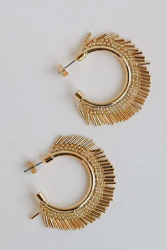 Birch wood earrings-FINAL SALE - Esther Gold Fringe Hoop Earrings