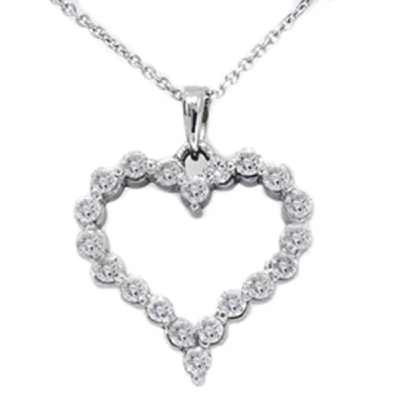 Dull silver necklaces-1ct Diamond Heart Shaped Pendant 14K White Gold New