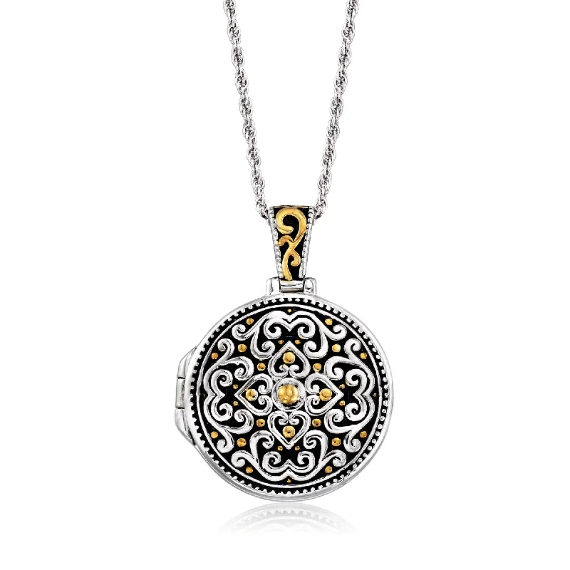 Fluid design necklaces-Ross-Simons 2-Tone Sterling Silver Bali-Style Locket Necklace