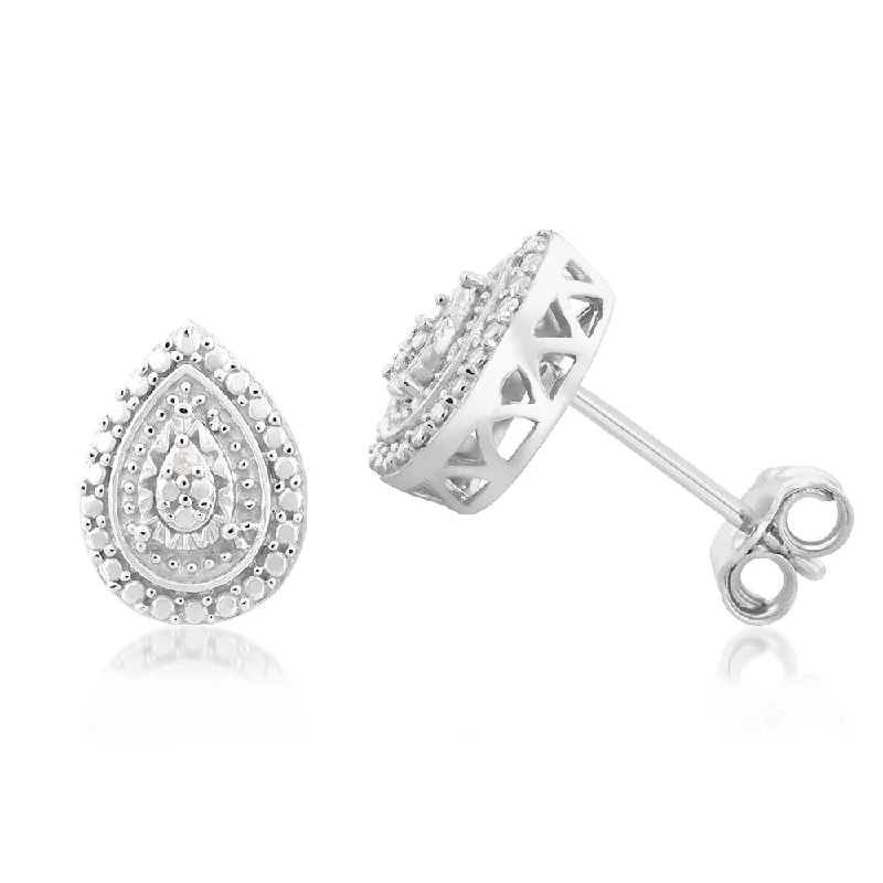 Flat knot rings-Sterling Silver With 2 Diamond Pear Shape Earing Stud