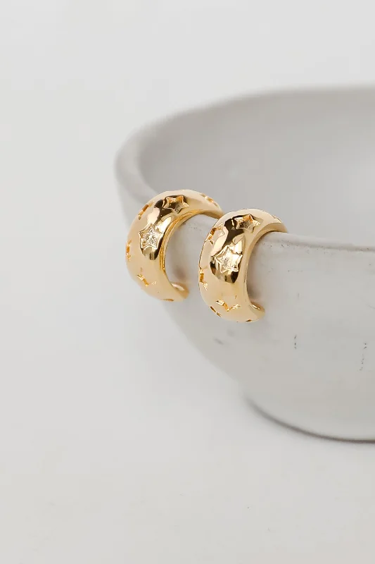 Thin texture earrings-Hallie Gold Star Mini Hoop Earrings