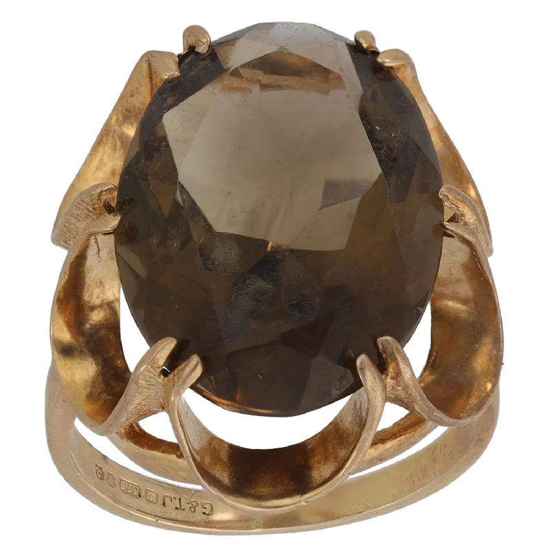 Topaz rings-9ct Gold Smoky Quartz Single Stone Ring Size K