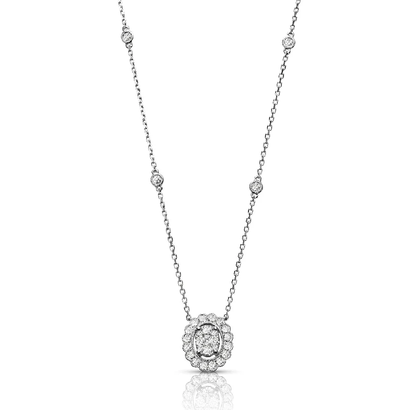 Raw woven necklaces-Milgrain 0.50 ctw Diamond Oval Halo Cluster Necklace Pendant