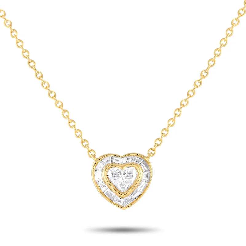 Broad bib necklaces-LB Exclusive 18K Yellow Gold 1.0ct Diamond Heart Necklace ANK-18478-Y