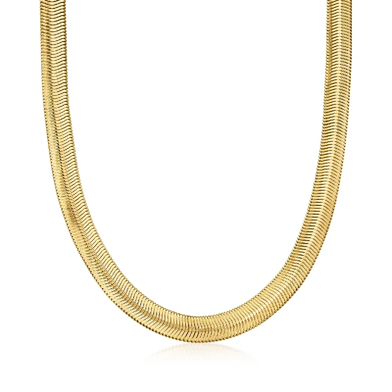 Raw woven necklaces-Ross-Simons Italian 18kt Gold Over Sterling Flat Snake-Chain Necklace