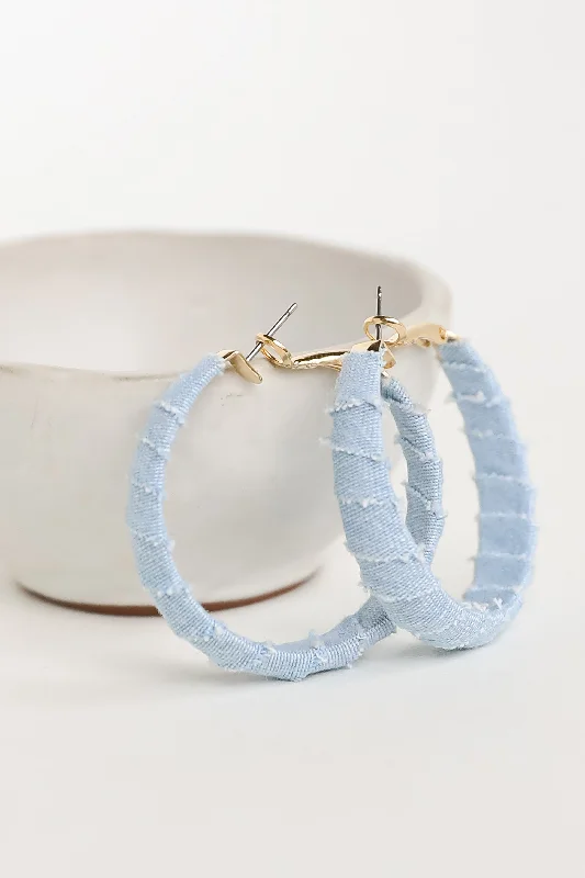 Thin texture earrings-FINAL SALE - Blakely Light Blue Denim Hoop Earrings