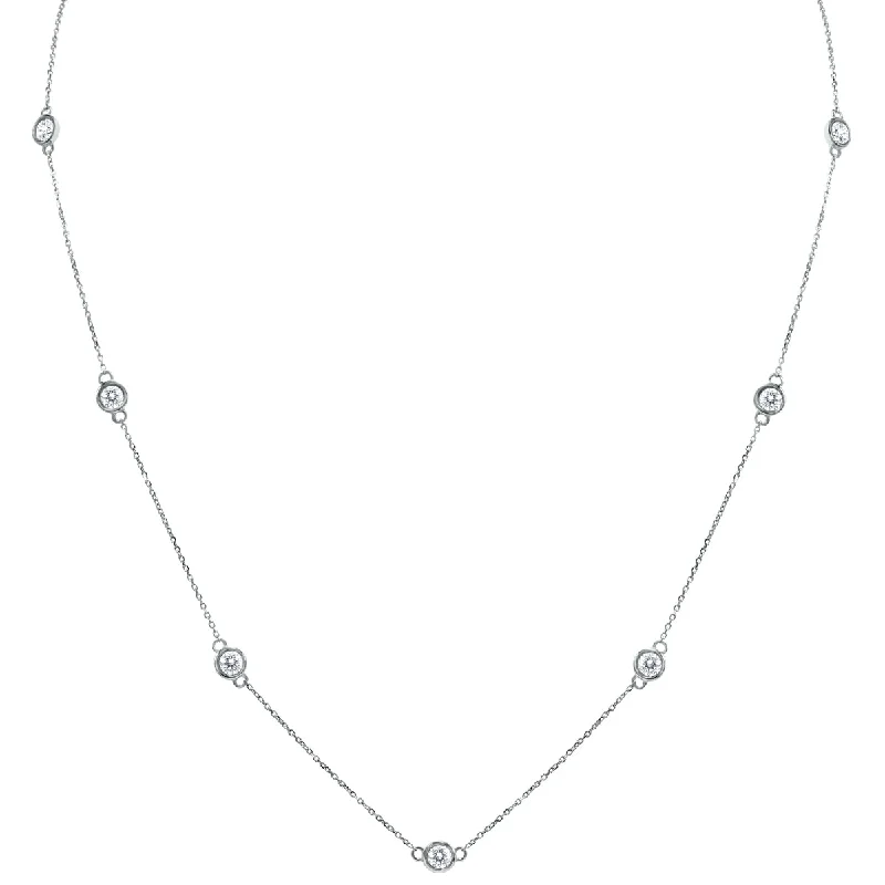 Peace eye necklaces-2 Carat Tw Bezel Set Diamond Station Necklace In 14K White Gold