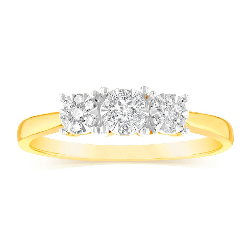 Wide cocktail rings-9ct Yellow Gold 1/4 Carat Diamond Trilogy Ring