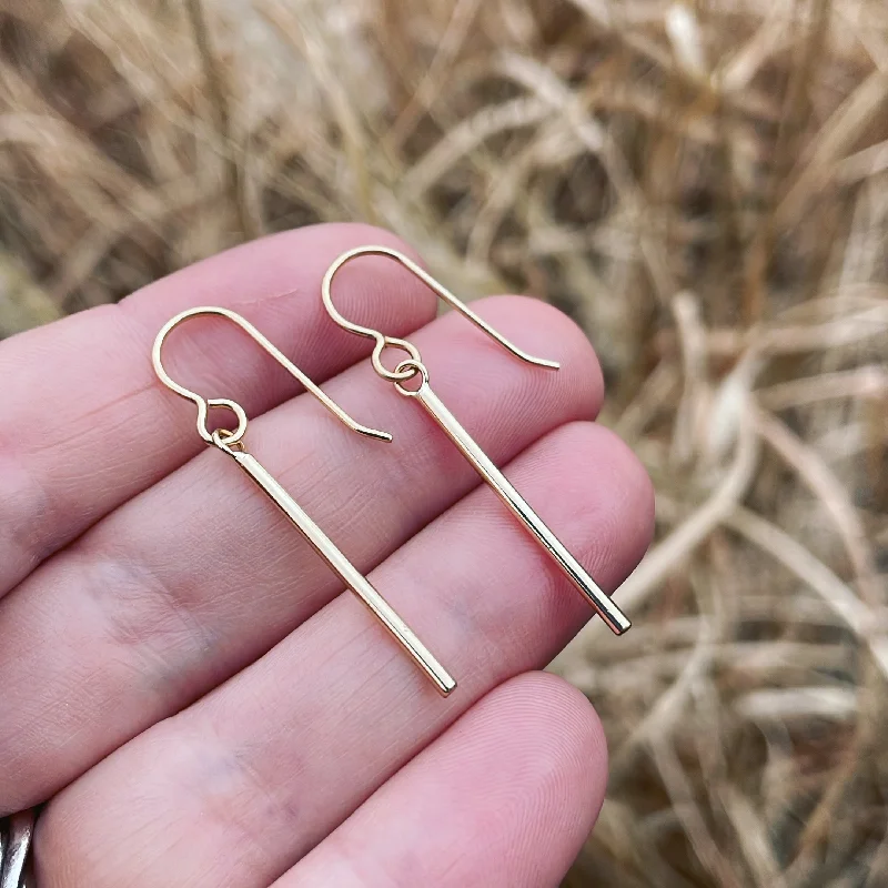 Flat stud earrings-14K Gold Stick Earrings