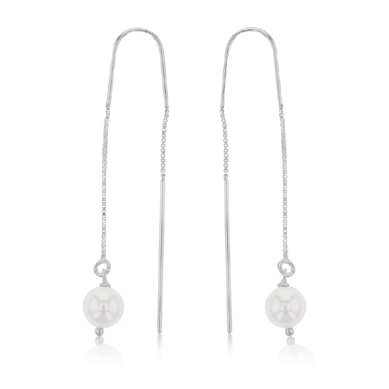 Slim star rings-Sterling Silver Single Pearl Threader Earring