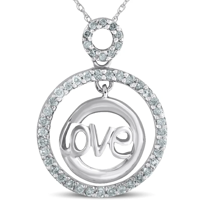 Birch wood necklaces-14k White Gold 1/2ct Diamond Love Circle Pendant Necklace