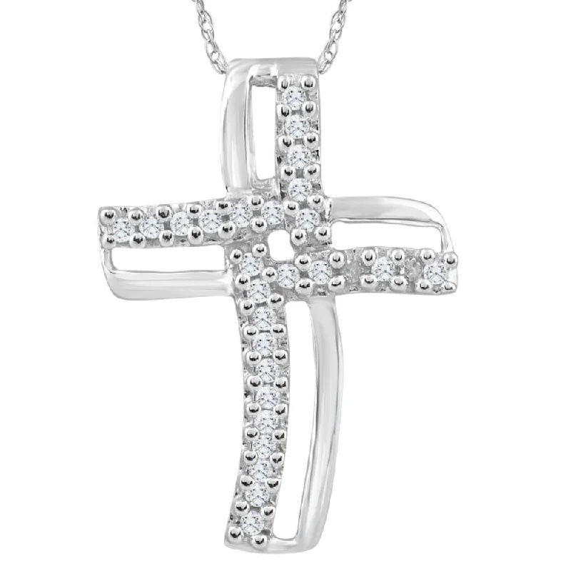 Thick bar necklaces-1/4Ct T.W. Diamond Cross 10k White Gold Pendant 18" Chain Necklace