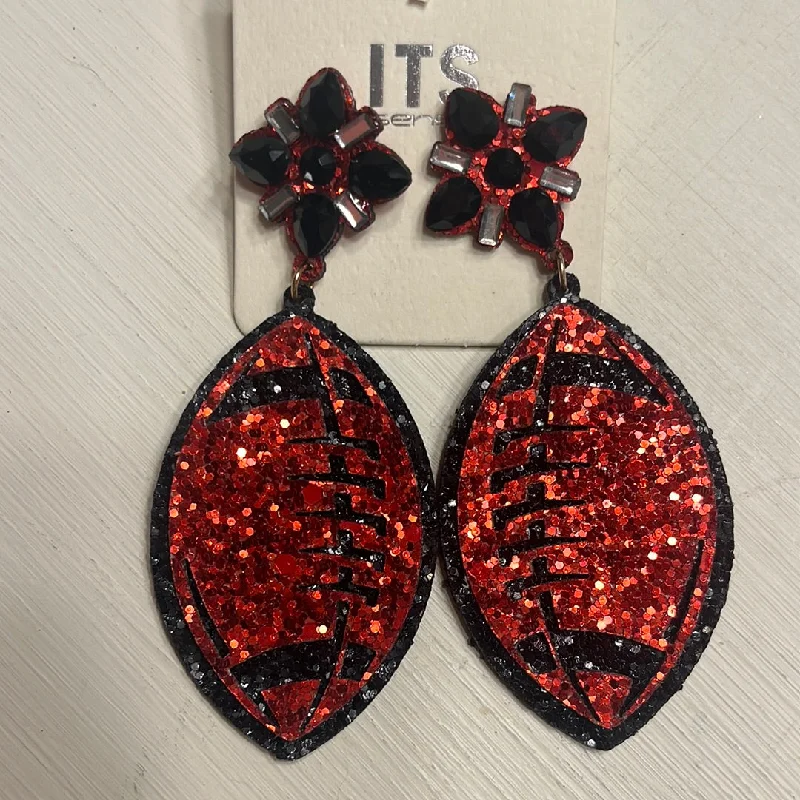 Cord fringe earrings-Glitter Red Football Earrings