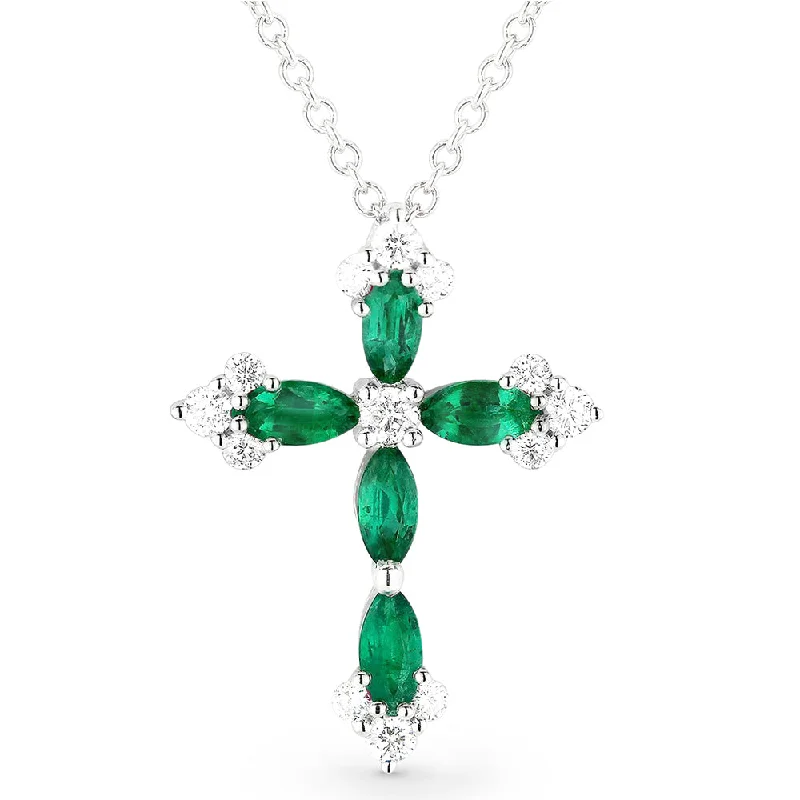 Stamped initial necklaces-0.33Ct Emerald 16"pendant Necklace In 14K White Gold