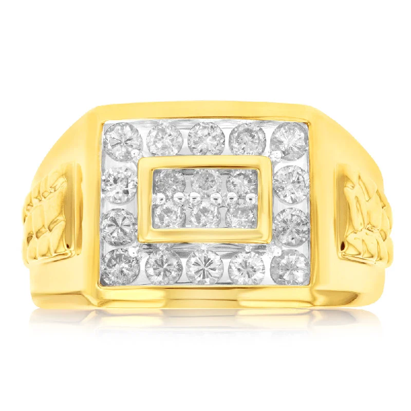 Slim heart rings-1 Carat Diamond Gents Ring in 10ct Yellow Gold