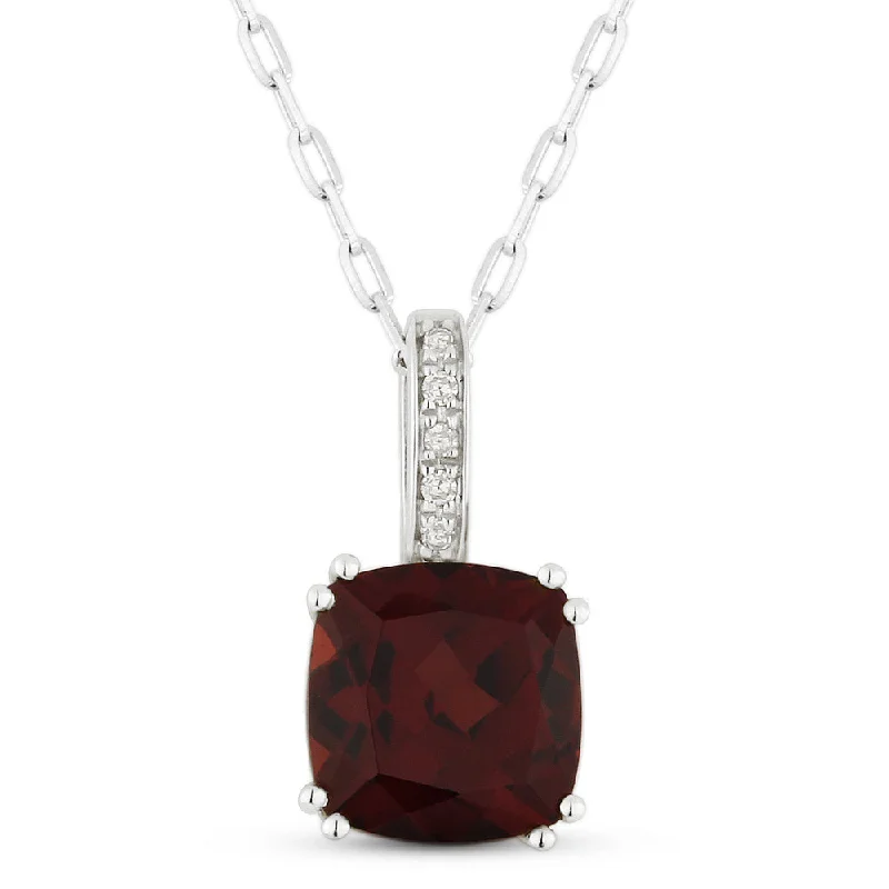 Retro photo necklaces-1.1Ct Garnet 16"pendant Necklace In 14K White Gold