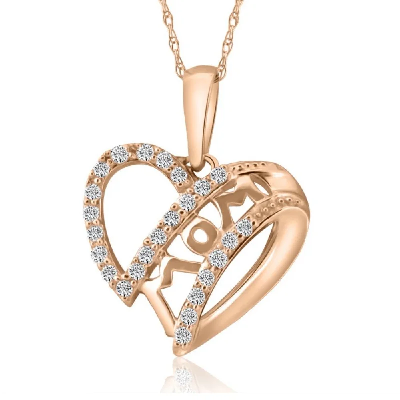 Heavy stone necklaces-Diamond MOM Heart Pendant in White, Yellow, or Rose Gold Includes 18" Necklace